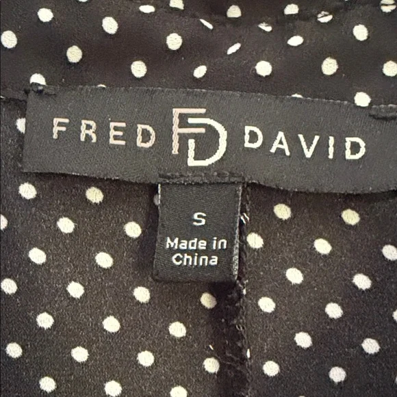 Fred David Black Dress with White Polka Dots — Long Sleeve Midi Shirt Dress - Picture 2 of 9